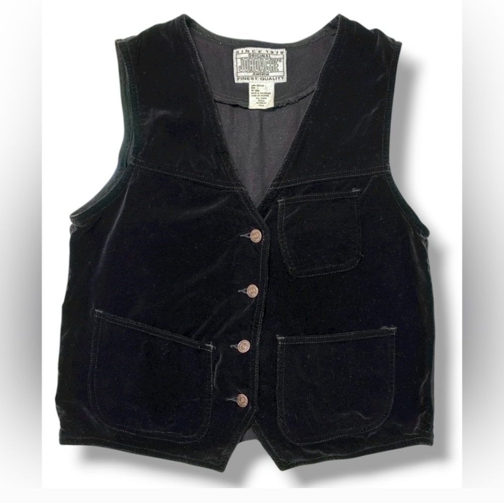 JORDACHE Black Velvet Button Front Vest VINTAGE